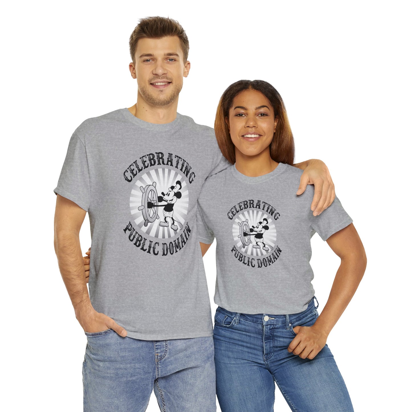 Celebrating Public Domain Steamboat Willie Classic TV and Film Unisex Heavy Cotton Tee